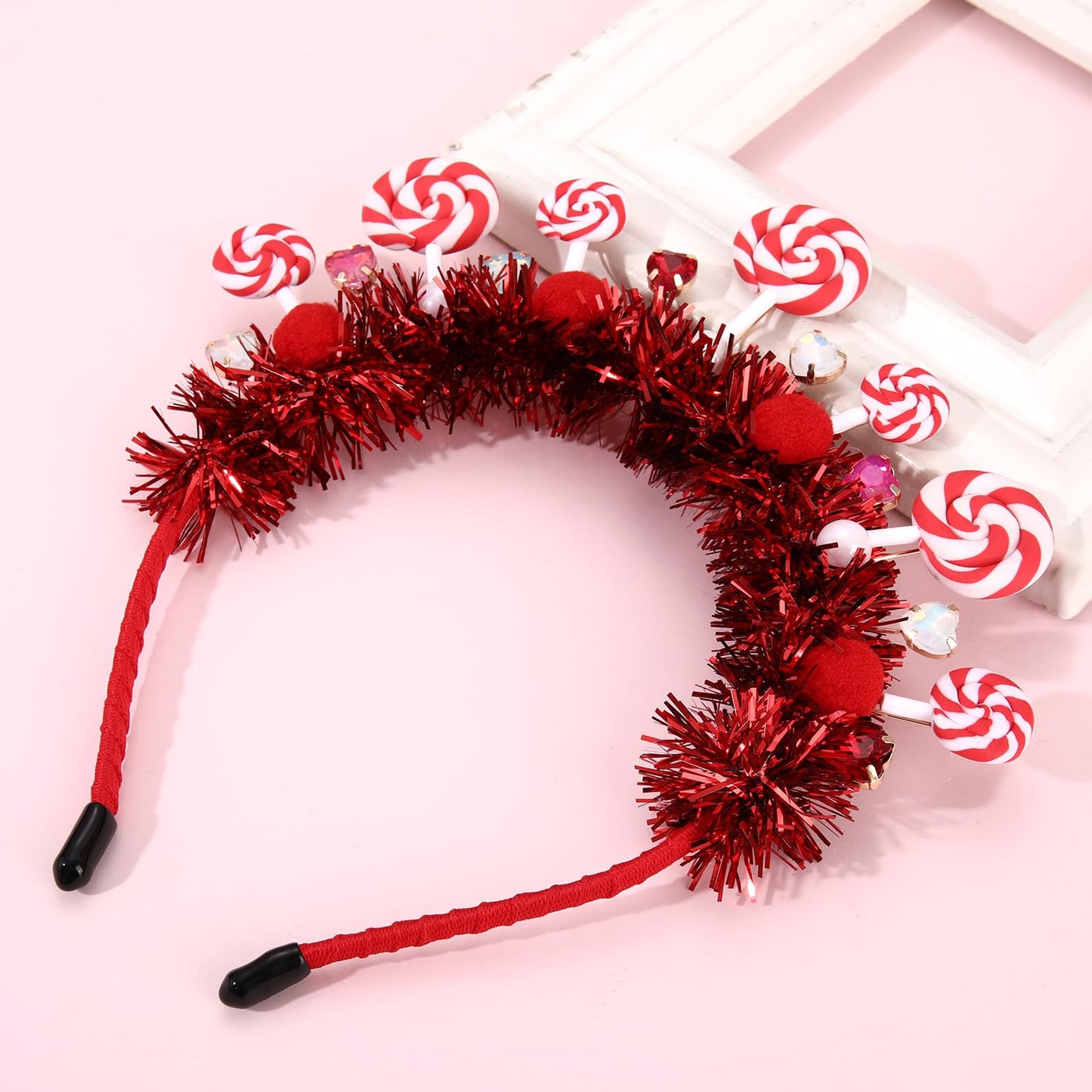 NVENF Candy Headband for Women Red Pink Candy Cane Christmas Headbands Kawaii Lollipop Headbands Candy Themed Party Favors Halloween Costume Holiday Christmas Outfits Birthday Gifts (Pattern C)