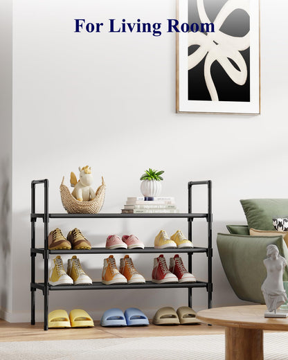 Kitsure Shoe Rack - 3-Tier Shoe Organizer, Shoe Rack for Closet, Entryway, Bedroom, Easy- Assembly Storage Shelf with Side Handles, 27.6" Wide - 3 Tiers, Black