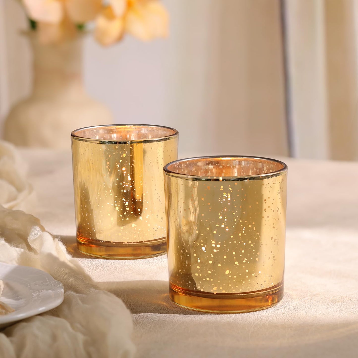 DARJEN Larger Gold Votive Candle Holders Set of 6- Tea Light Candle Holder Glass, Gold Candle Holders for Wedding, Table Centerpiece, Party and Holiday Decorations