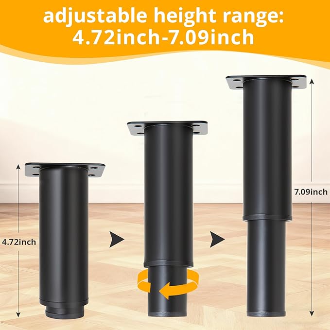4-piece Adjustable Furniture Legs Set, Adjustable in Height from 4.72 inches to