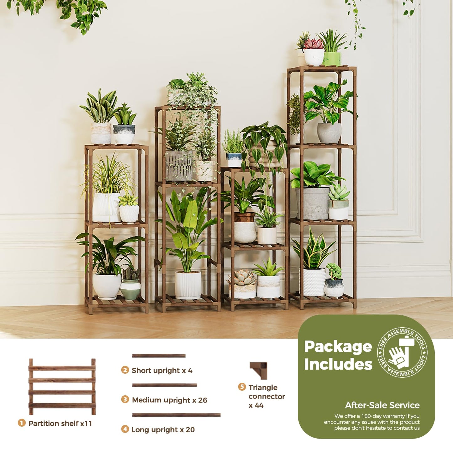 Bamworld Tall Plant Stands Indoor 4 Sets Plant Shelves Outdoor Wooden Plant Holder for Multiple Plants Flower Stands for Living Room Balcony Garden Patio Lawn Window