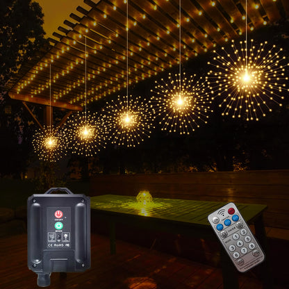 SHUKAN 5 Pcs 1000LED Solar Starburst Sphere Lights,Firework Light Remote Control Timer 8 Modes Dimmable Waterproof Hanging Fairy Light, Sparkly Lights for Patio Garden Tent Outdoor(Warm White)
