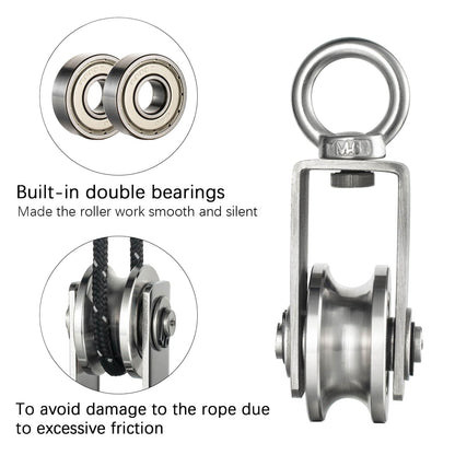 SHINICO Cable Pulley Wheel Stainless Steel, Bearing Inside, Rope Pulley for Pulley System, Gym Equipment, Clothesline, 2 Pack