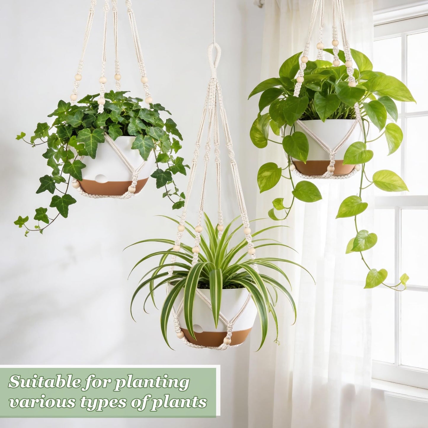Mkono Set of 3-10 Inch Hanging Planters for Indoor Plants with Self Watering, Outdoor Hanging Plant Pot with Macrame Plant Hangers, 2 Kinds Hanging Basket for Garden Home Ceiling Window Decor