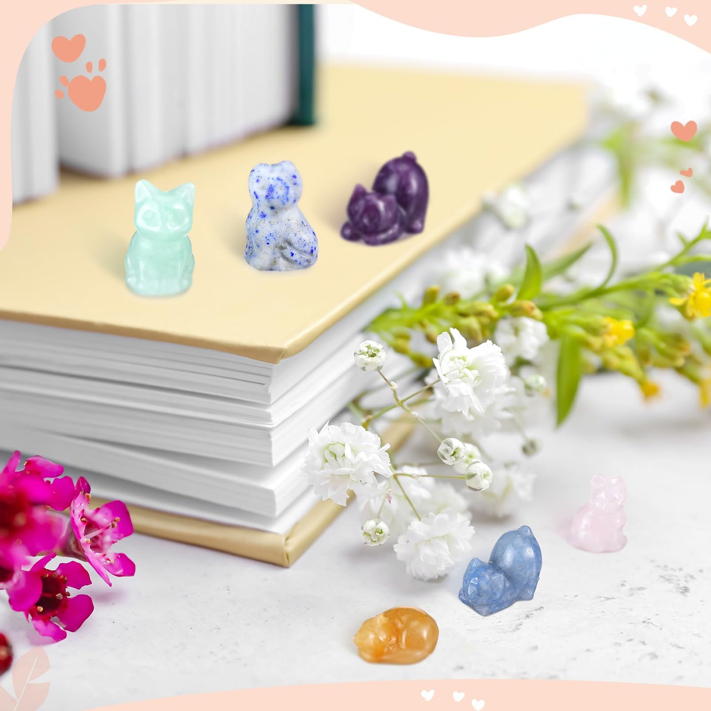 Yuntau 6 Pcs Crystal Cat Figurine Crystal Sleeping Cat Decor Animal Decoration Mini Kitten Ornament for Home Office Desk Decor Lucky Energy Reiki Statue Gift for Women Men