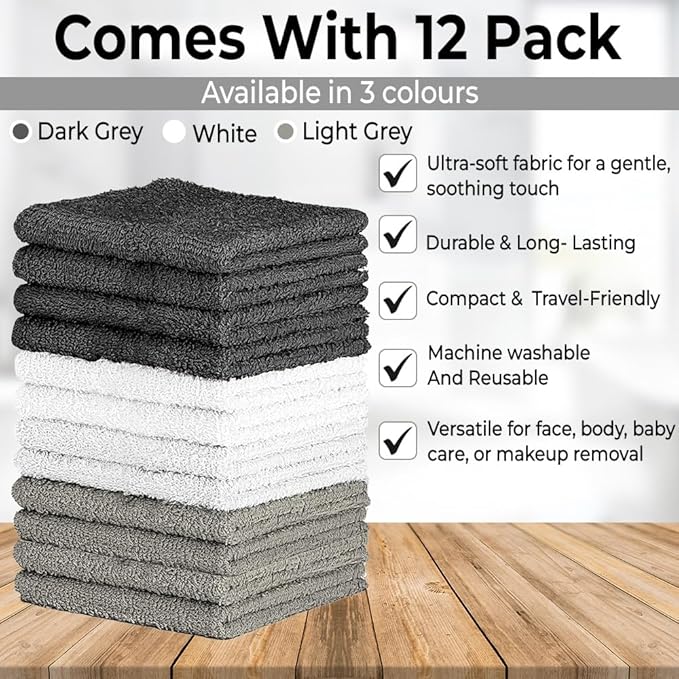 100% Cotton Washcloth Set – Soft, Absorbent Face Towels