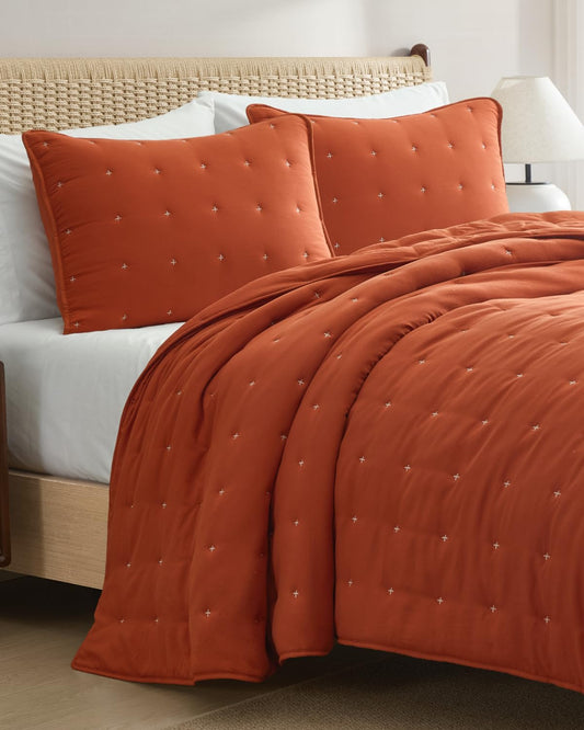 Quilts Full Size - Bedspread for Full Size - Lightweight Comforter Set - Quilt Bedding Set for All-Seasons - Ultra Soft, Breathable & Comfy - Summer Coverlet w/ 2 Pillow Shams - 80" x 80", Terracotta