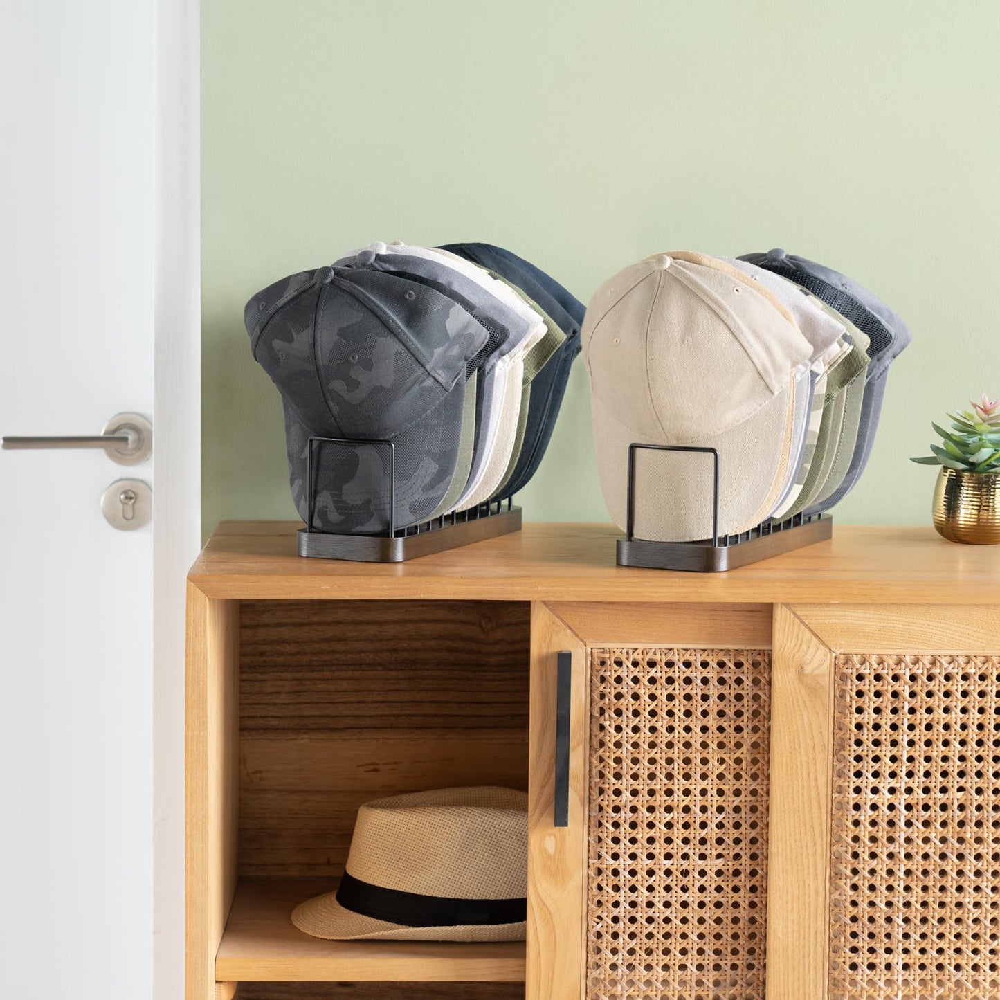Mkono Hat Organizer for Baseball Caps, Set of 2 Hat Holder for 20 Baseball Caps, Tabletop Hat Rack Stand Hat Storage Display Baseball Cap Organizer for Desk Closet Shelf Dresser