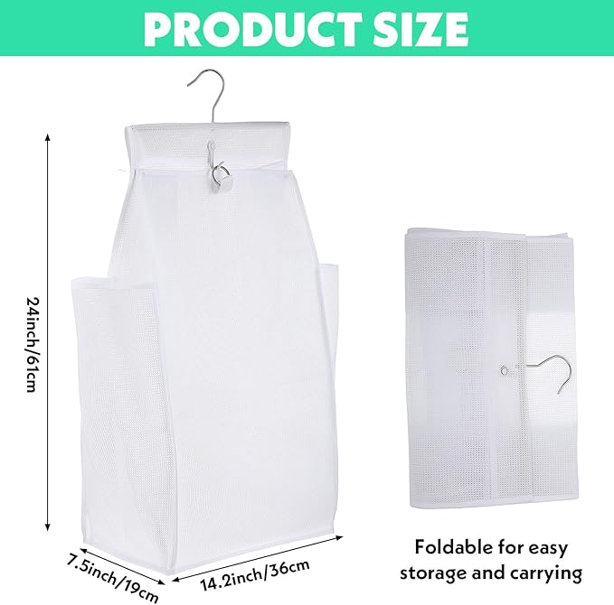 2 Pcs Hanging Collapsible Breathable Mesh Laundry Hamper, Hanging Laundry Bag