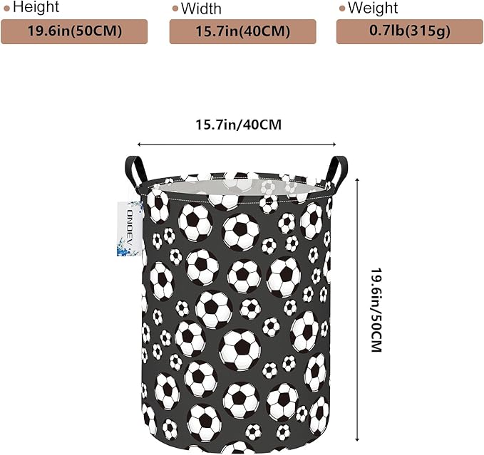 Round Foldable Kids' Football Laundry Hamper Multi Use Laundry Basket Soccer