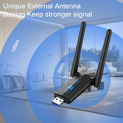 ElecMoga 5dBi Dual Band 5GHz USB Wifi Computer Adapter, 1300Mbps, Supports Windows 11/10/8/7/Vista/XP, Mac OS 10.9-10.15