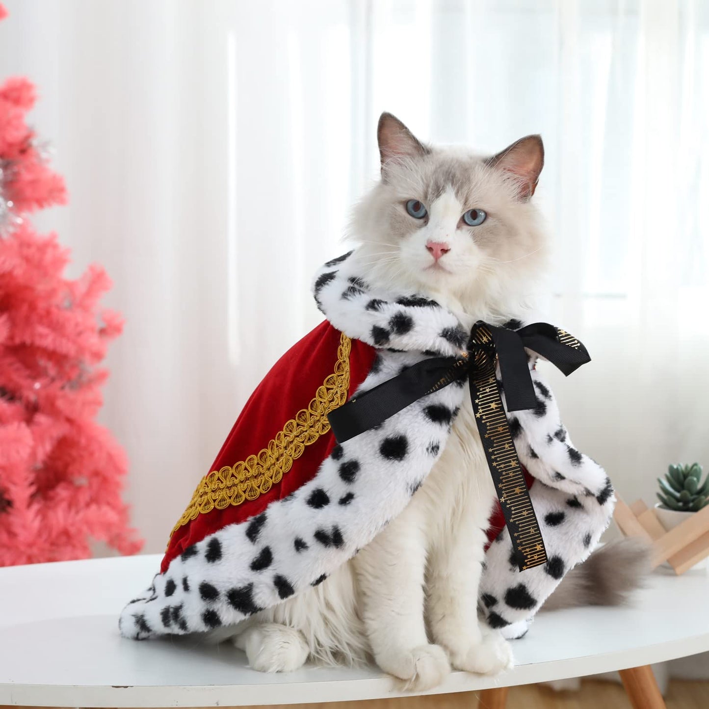 Lovelyshop pet serial Lux Fur Cat Dog Cloak for Halloween costumes, King Queen prince and princess cosplay-S