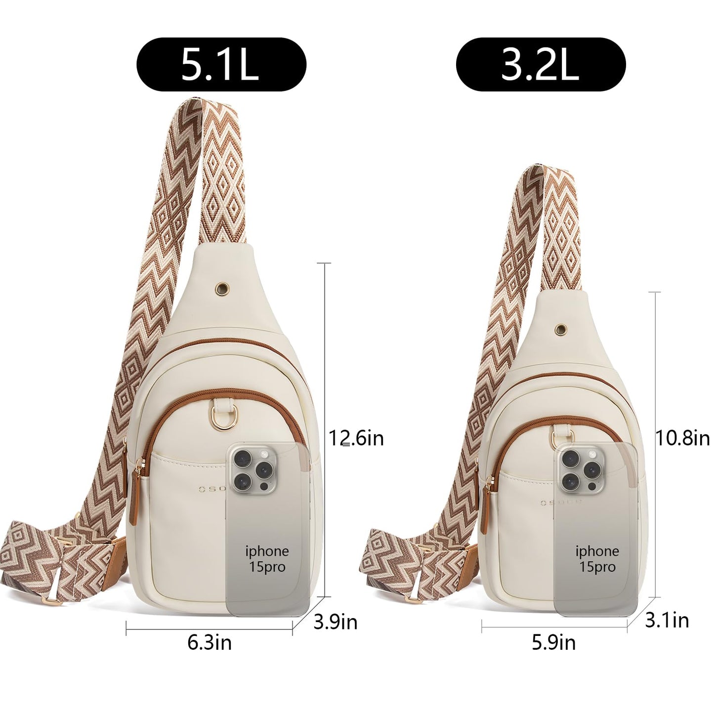 OSOCE Crossbody Bag for Women PU Sling Belt Bag Small Shoulder Chest Bag Purses with Adjustable Guitar Strap Phone Cable Hole Fanny Pack Cross Body Bags with for Ladies Travel Shopping.