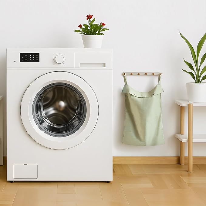 100% Linen Hanging Laundry Hamper Bag 20x27 Inch, Over the Door