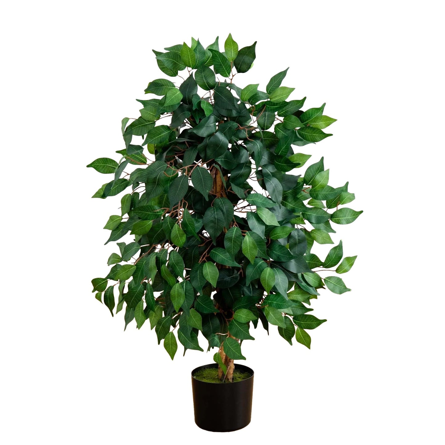 Nearly Natural 36in Triple Trunk Artificial Ficus Tree with Natural Wood Trunks, Fake Tree for Indoor Home Decor, Faux Ficus Plant in Black Nursery Pot