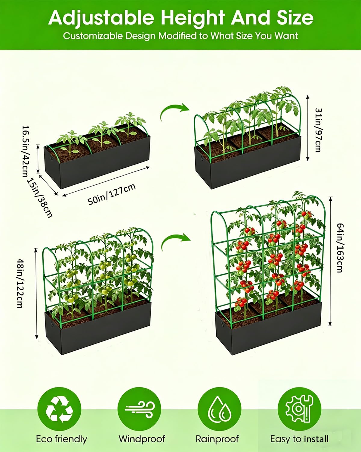 Cucumber Trellis with Grow Bags for Garden, U Frame Garden Trellis for Climbing Plants, Metal Plant Trellis with Garden Netting for Vegetables Flowers Fruits(U-4 Arches)