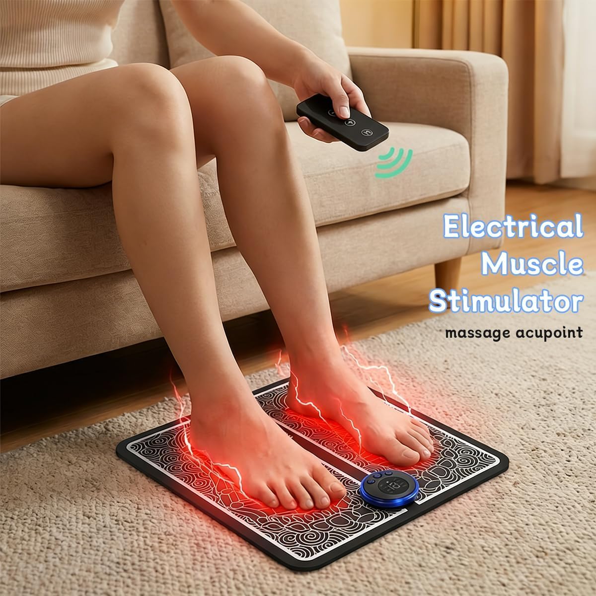 ZoRhael Foot Massager with Remote Control, Foot Stimulating Massage Mat Improves and Promotes Muscle Stimulator for Neuropathy & Recovery, 8 Modes 19 Levels, Foot Mat System for Pain Relief