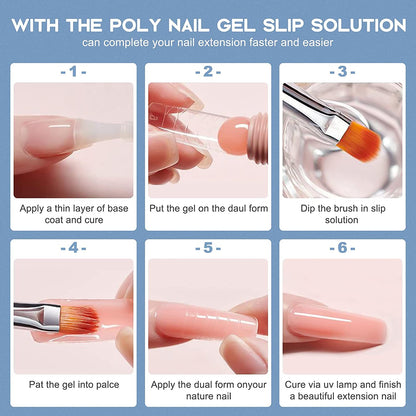 Morovan Nail Slip Solution Kit: 2.5 OZ Anti‑Stick Gel Liquid for PolyGel Nails with Dual‑Ended Brush & Nail Forms Ideal Easy Spread for Beginners