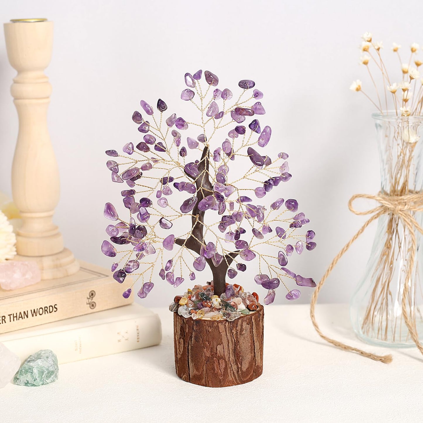 QINJIEJIE Amethyst Crystal Tree of Life Decor Healing Crystals Positive Energy Gemstones Money Tree Purple Decor Room Office Desk Accessories Spiritual Purple Gifts for Women