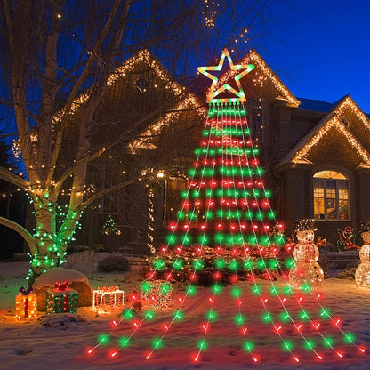 Outdoor Christmas Decorations Star Lights String,317 LED 11.5 ft Christmas Tree Lights, 8 Memory Lighting Modes&Timer Christmas Star Light for Yard,Festival,Party, Decorations (Green+Red)