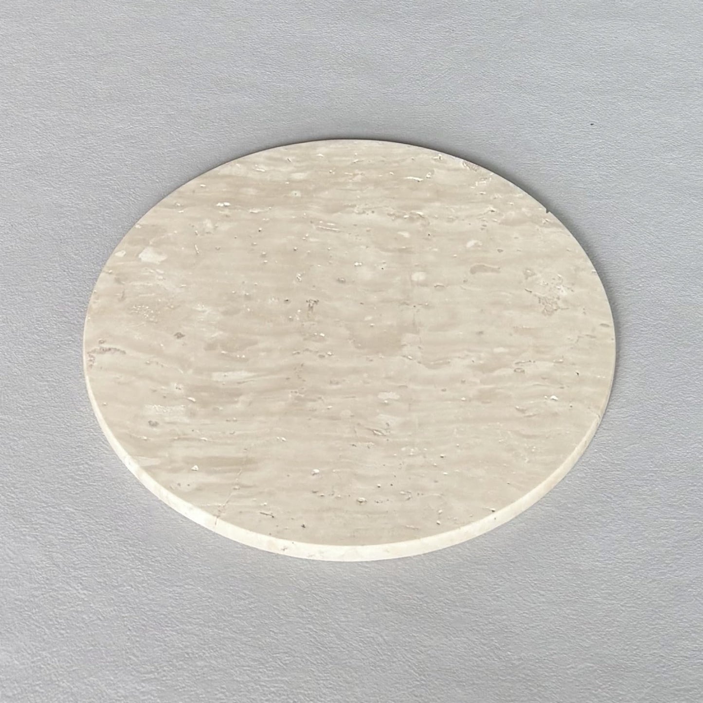 StonePlus Natural Round Marble Tray Matte Polishing Board Circular Plate Home Decor (Beige Travertine)