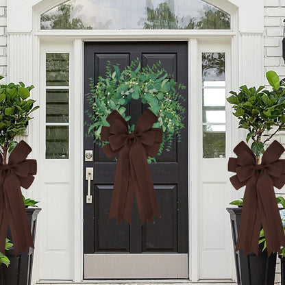 Meseey Double Pack 20X10 Inch Oversized Brown Burlap Bows Farmhouse Christmas Tree Topper & All-Weather Wreaths Decor, Heavy Duty Gift Wrapping Accents for Front Door/Cabinet (Brown)