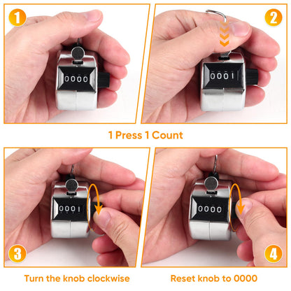 LKbeuuu Metal Handheld Tally Counter, Clicker Counter with 4 Digit Display, Hand Mechanical Counter for Counting, Golf, Baseball, Knitting, Coaching, Fishing and Laps