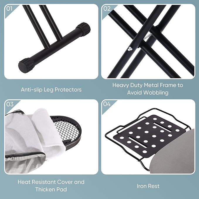 Deluxe Ironing Board with Heat Resistant Cover and Thicken Felt Pad, Heavy