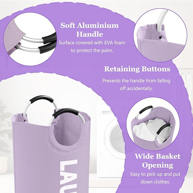 2Pcs 95L Purple + Pink Laundry Basket, Folding Laundry Hampers