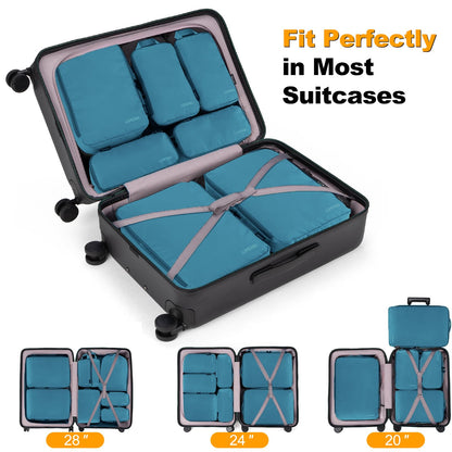 Compression Packing Cubes, Lumesner 8 Set Travel Packing Cubes for Carry on Suitcases, Compression Suitcase Organizers Bag Set & Travel Cubes (8-piece,Blue)