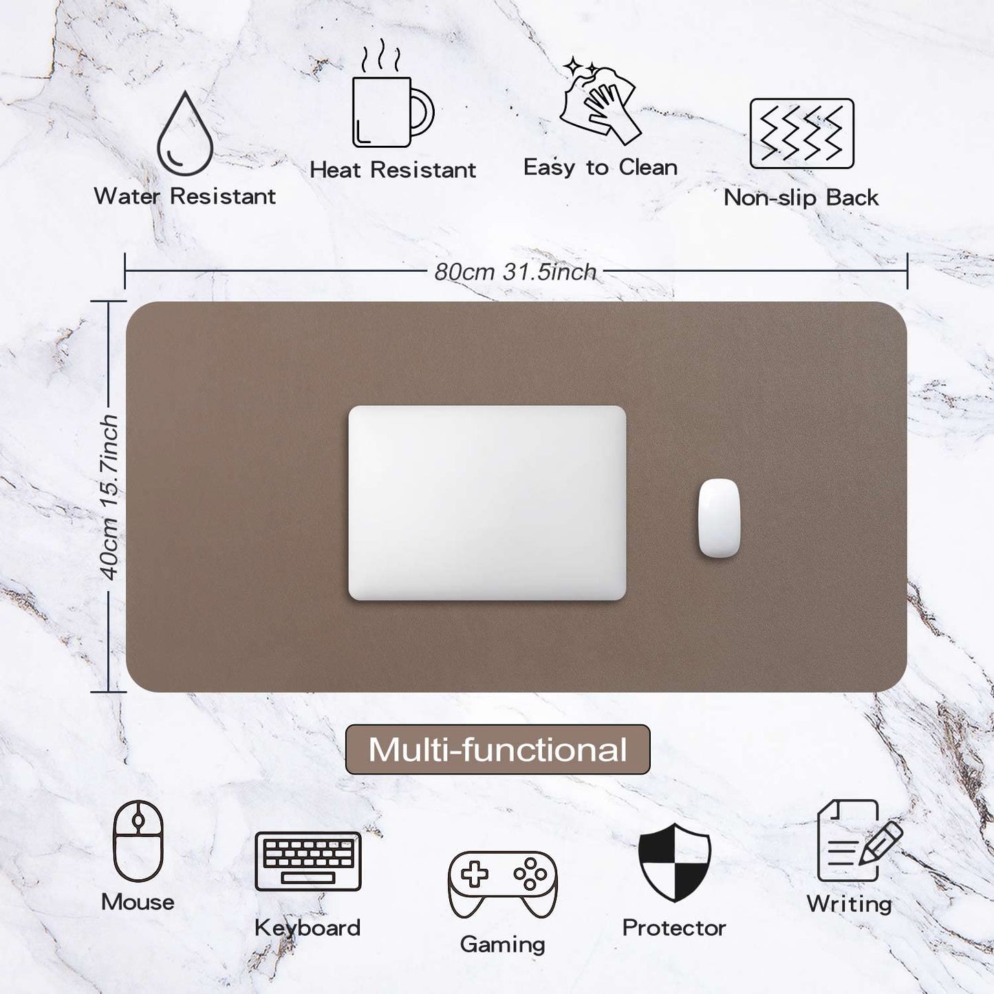 Desk Pad Large, DOBAOJIA Desk Mat, Laptop Mat, Writing Pad, Desk Blotter, Extended Mouse Mat, Large Mouse Pad for Office/Home, PU Leather Waterproof +Suede Non-Slip 31.5" X 15.7" (Mud)