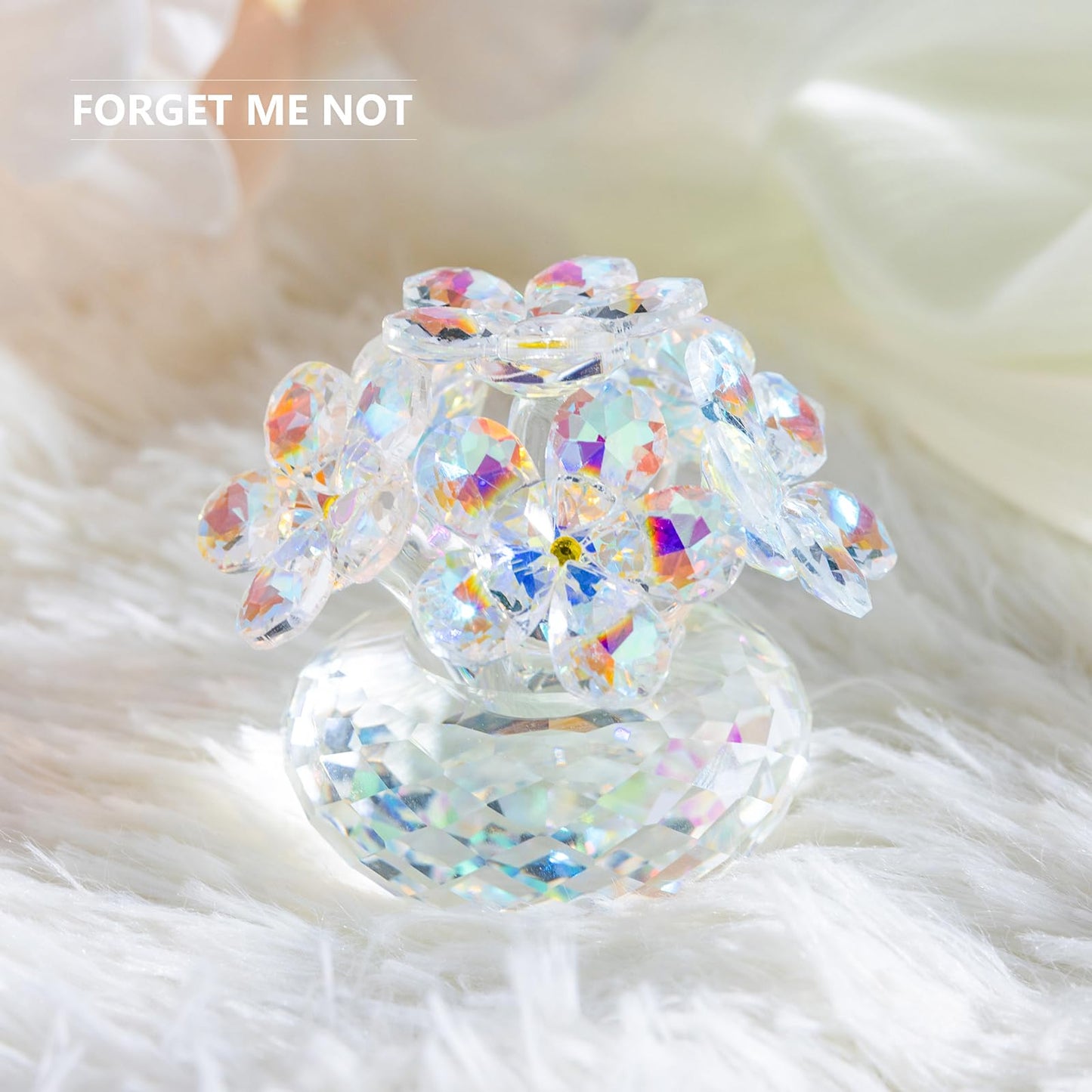 RONGK Kristo Crystal Cherry Blossom Figurine Glass Flower Bouquet Collectibles Decor for Wedding Anniversary Tabletop Centerpieces