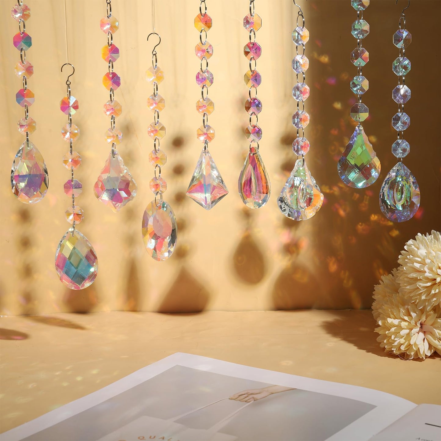 XINRUI Crystal Sun Catcher, 9 Pack Hanging Ornament Crystals Balls Prism Rainbow Maker for Home, Office, Garden Decoration, Window Decorations Decor(Crystal)