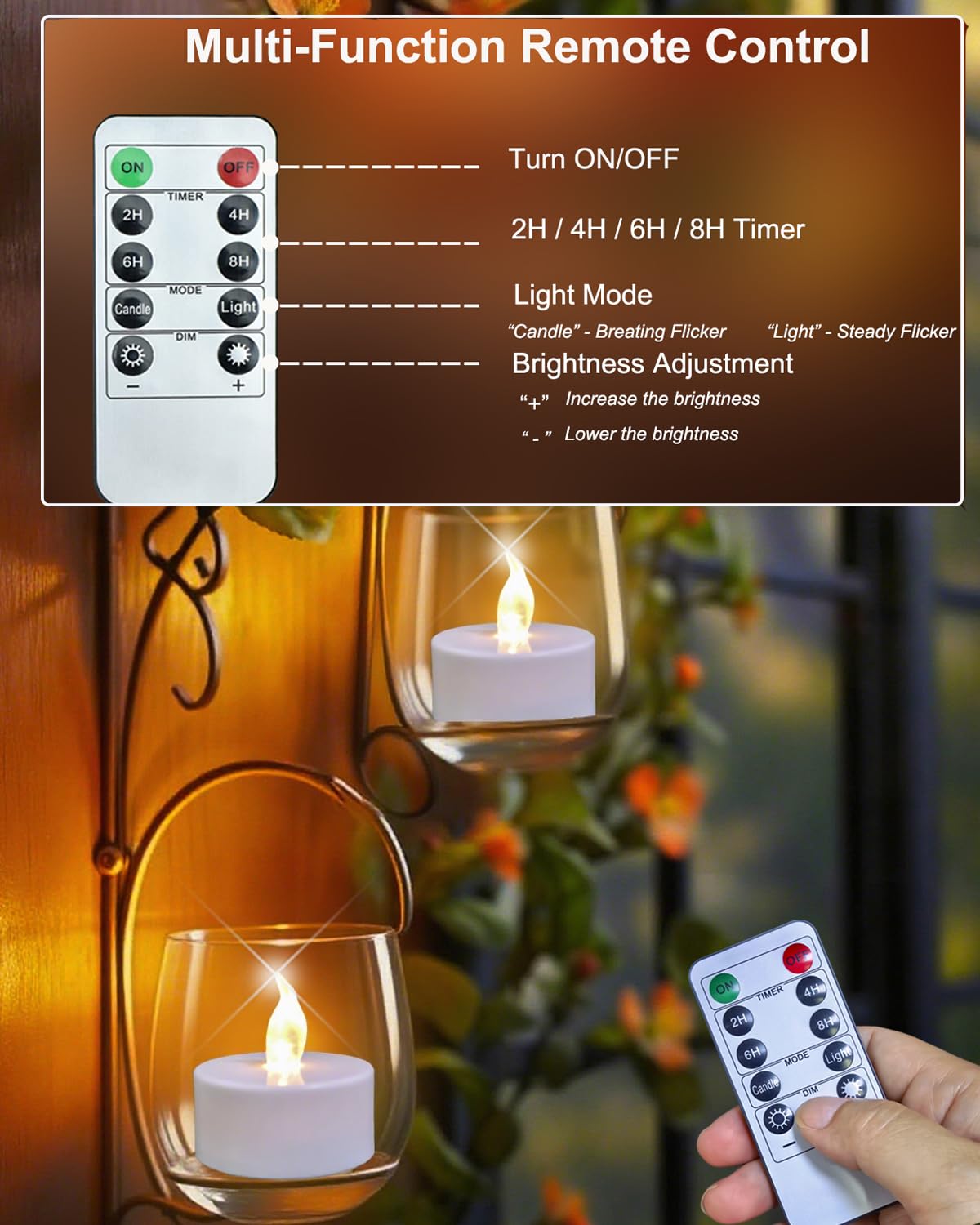 Jialine Flameless Led Tea Lights Candle with Remote Control,Long Lasting Battery Operated Led Tealight Candles with 2/4/6/8 H Timer for Seasonal &Festival Celebration (Warm White 12 Pack)