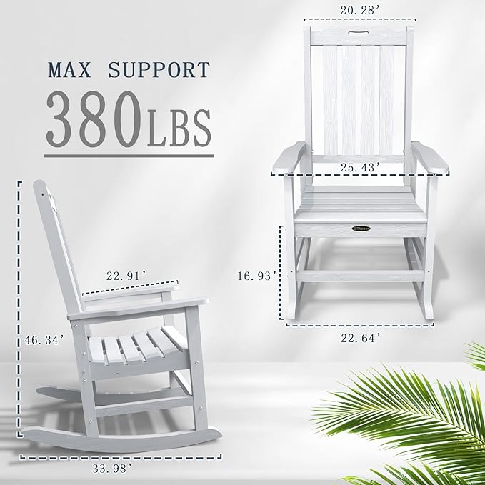 Oversized Rocking Chair, Outdoor Rocking Chair for Adults, All Weather Resistant Porch Rocker for Lawn Garden, White