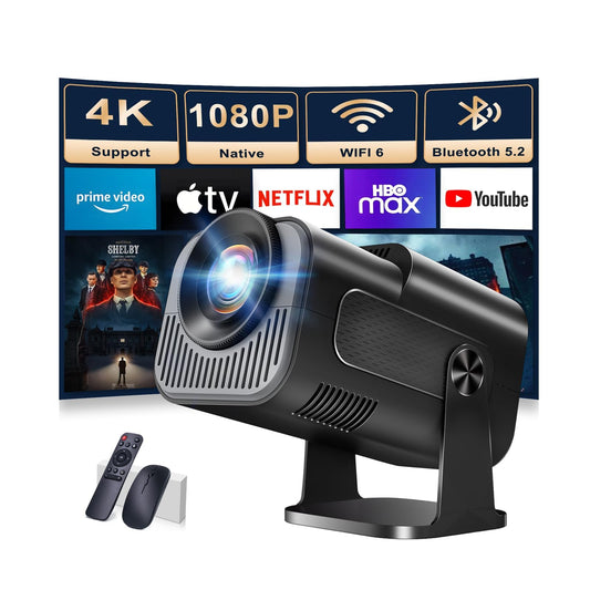 Projector 1080P Full HD, 4K Projector with 180° Rotation, Built-in App Portable Projector WiFi 6 & Bluetooth 5.2 Support,Featuring Auto Keystone Correction,HDMI/USB Connectivity Projector Black