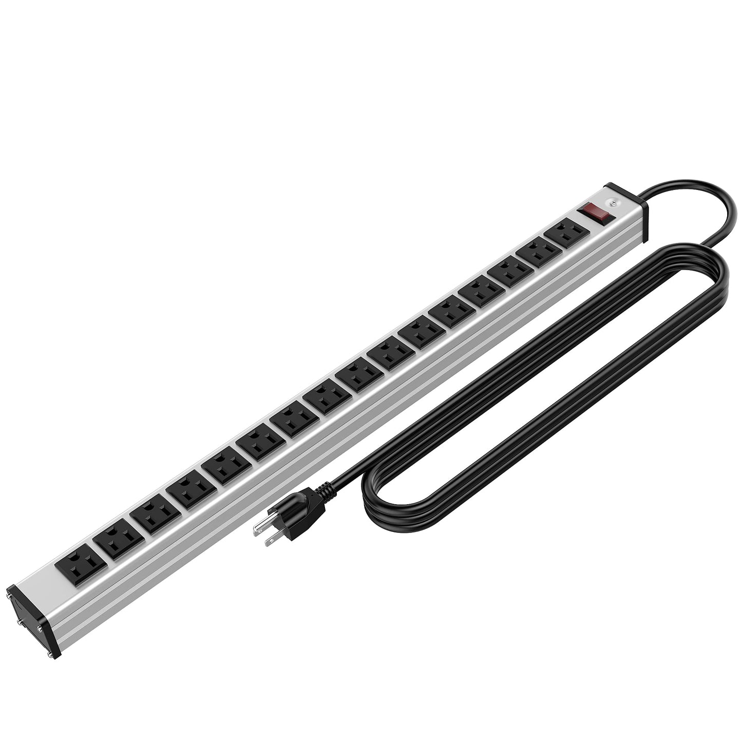 20 Outlet Heavy Duty Metal Socket Power Strip,15-Foot Long Extension Cord with Circuit Breaker. Mounting Brackets Included,Workshop/Industrial use,ETL Certified