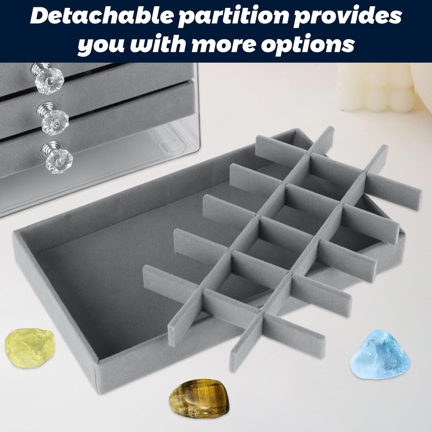 LDHHYH 90 Grid Rock Display Case, Rock Collection Box for Kids, Rock Collection Crystal Fossil Display Case, Acrylic Clear Display Organizer for Gemstone Fossil Crystal Stone Collectibles