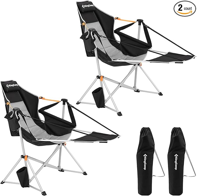 KingCamp Hammock Chair with Footrest – Heavy Duty Swinging Rocking Camping Chairs for Adults up to 400lbs, Folding Portable Oversized Rocker with Cup Holder & Pillow for Outdoor Beach Lawn RV Sports