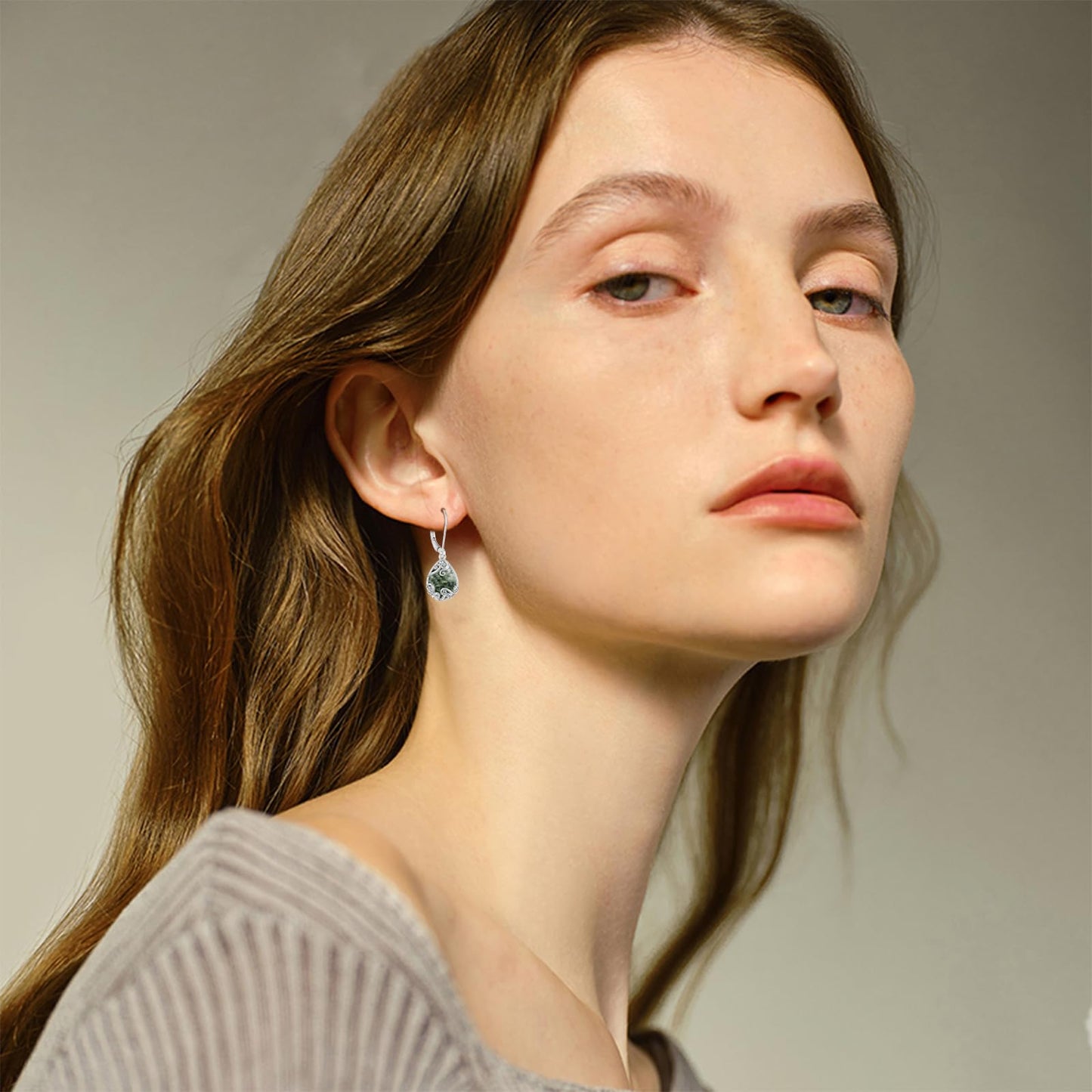 KoyeKei Moss Agate Filigree Leverback Earrings for Women 925 Sterling Silver Moss Agate Teardrop Dangle Drop Earrings Jewelry Filigree Gradution Gifts for Daugther Sister Girlfriend