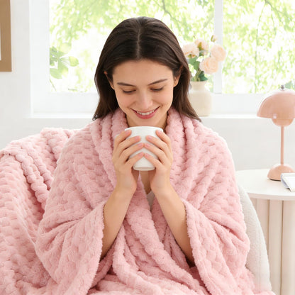 BEDELITE Fleece Decorative Blanket - 3D Jacquard Pink Throw Blankets for Women's Couch & Bed, Soft and Cozy Warm Plush Fluffy Blanket, Cute Birthday Gift for Women, 50x60 Inches