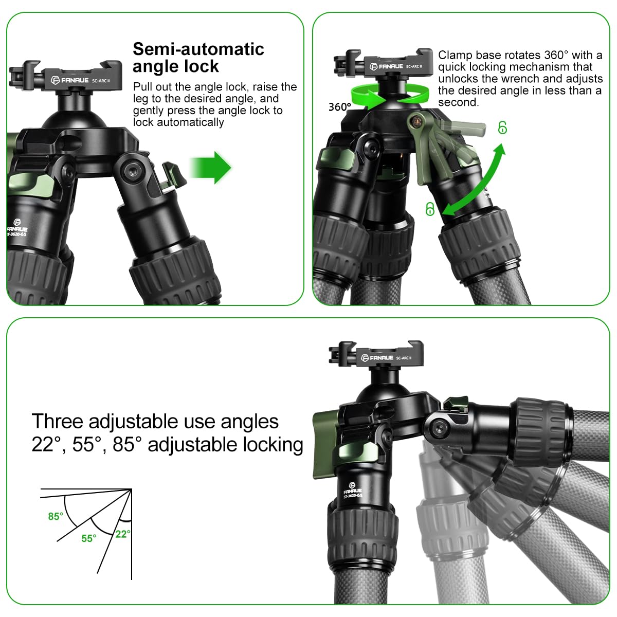 FANAUE Hunting Tripod Quick Release Plate Features Arca Swiss Dovetail Mount Carbon Fiber Tripod Binocular Tripod Adapter with 1/4-20" Thread for Bird Watching, Hunting, Astronomy, Animal Observation.