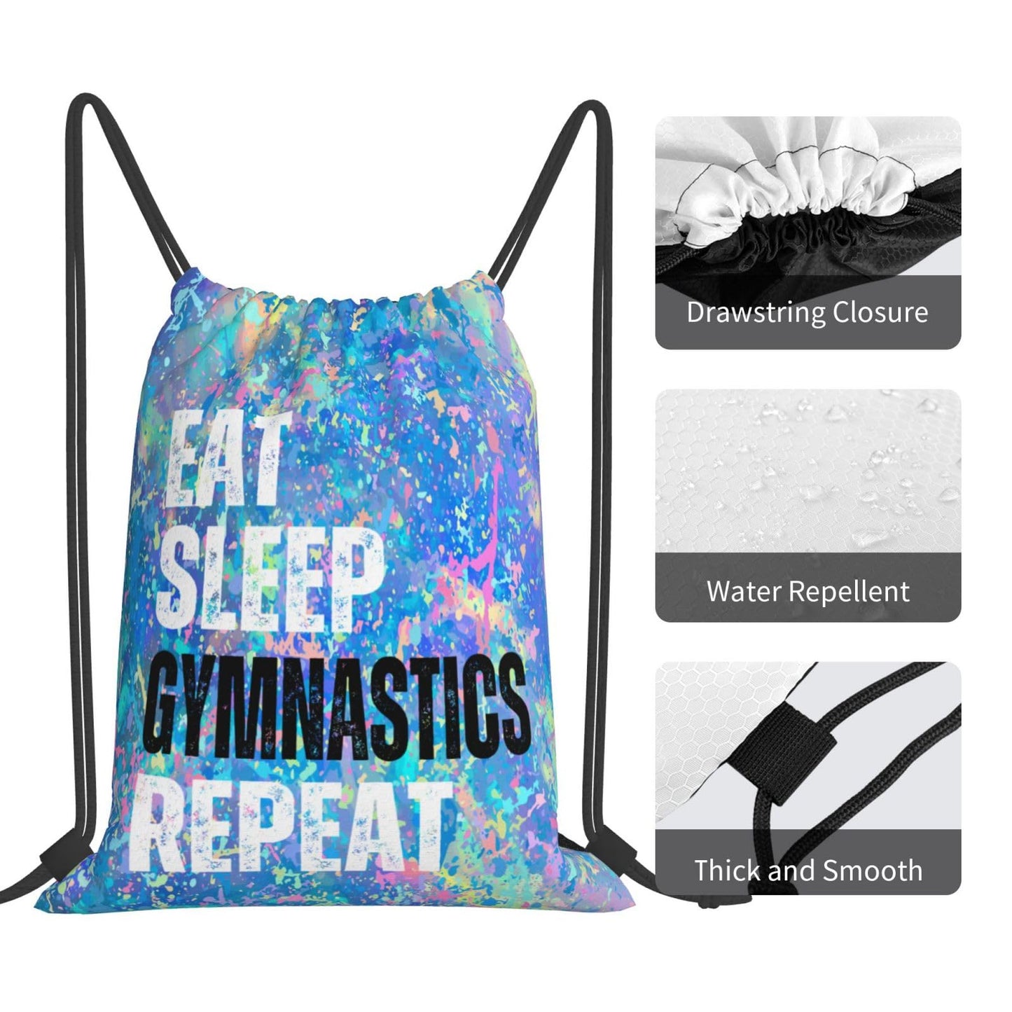 Qiohoey Eat Sleep Gymnastics Repeat Drawstring Backpack Gym String Bag Sports Drawstring Sackpack For Women Men