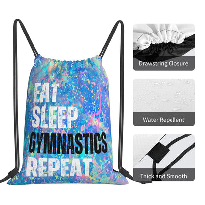 Qiohoey Eat Sleep Gymnastics Repeat Drawstring Backpack Gym String Bag Sports Drawstring Sackpack For Women Men