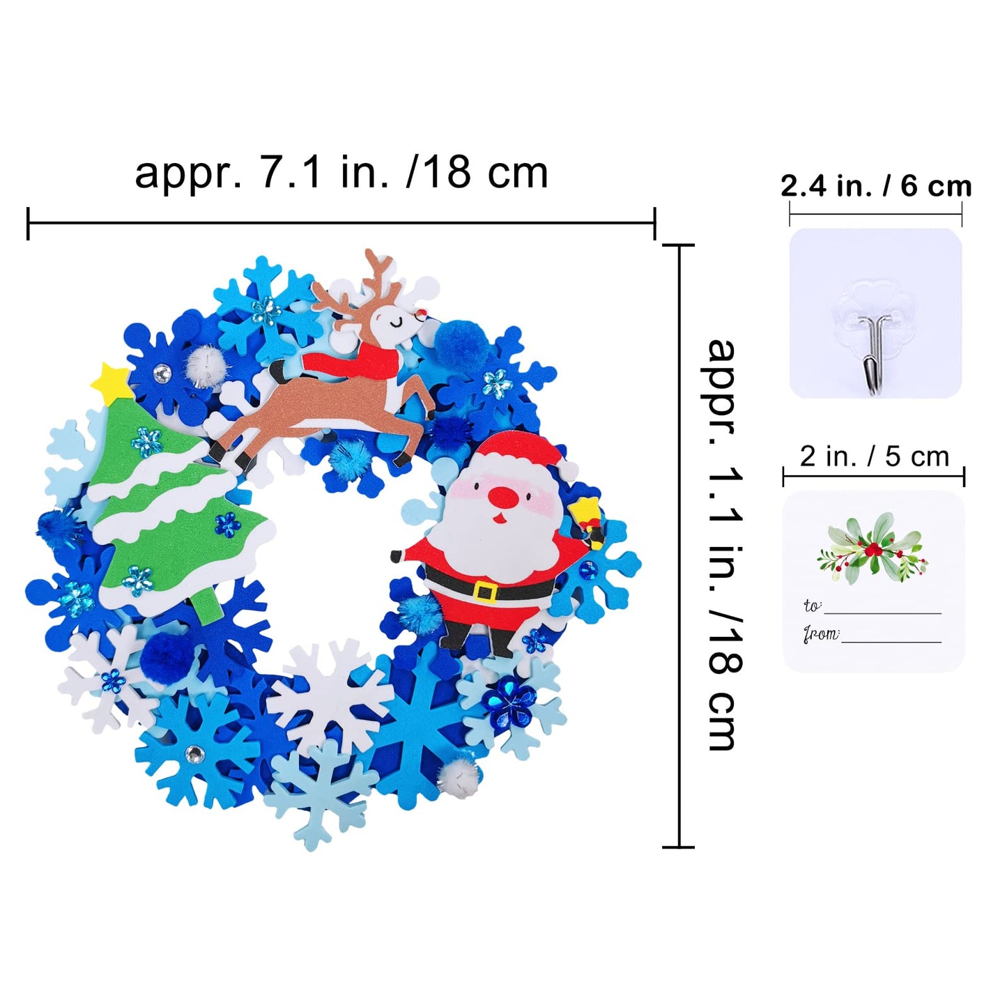 Winlyn 12 Sets Winter Crafts DIY Christmas Snowflake Wreath Ornaments Decorations Art Sets Snowman Santa Foam Stickers for Kids Classroom Activities