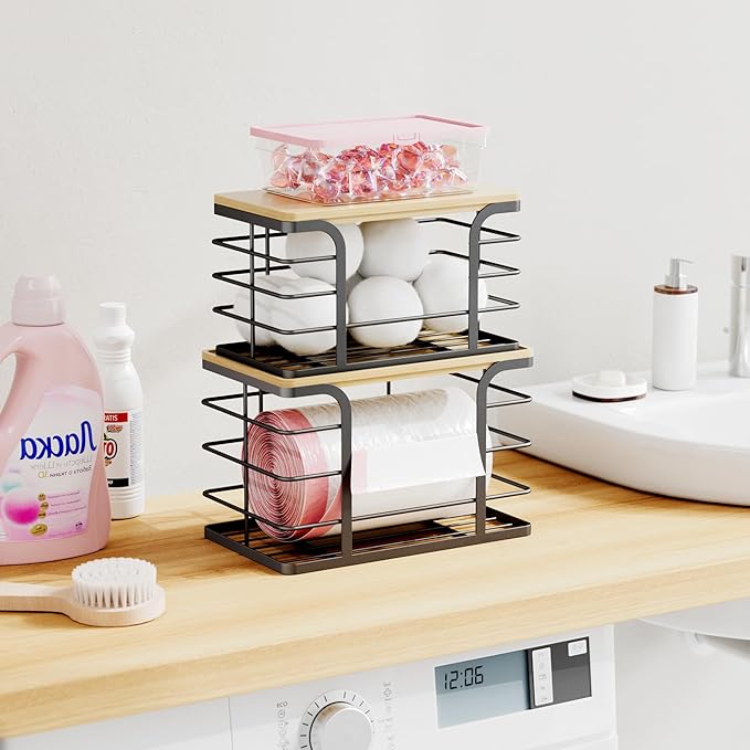 2 Pack Stackable Storage for Kitchen Laundry Pantry Organizers, Trash Bag Holder