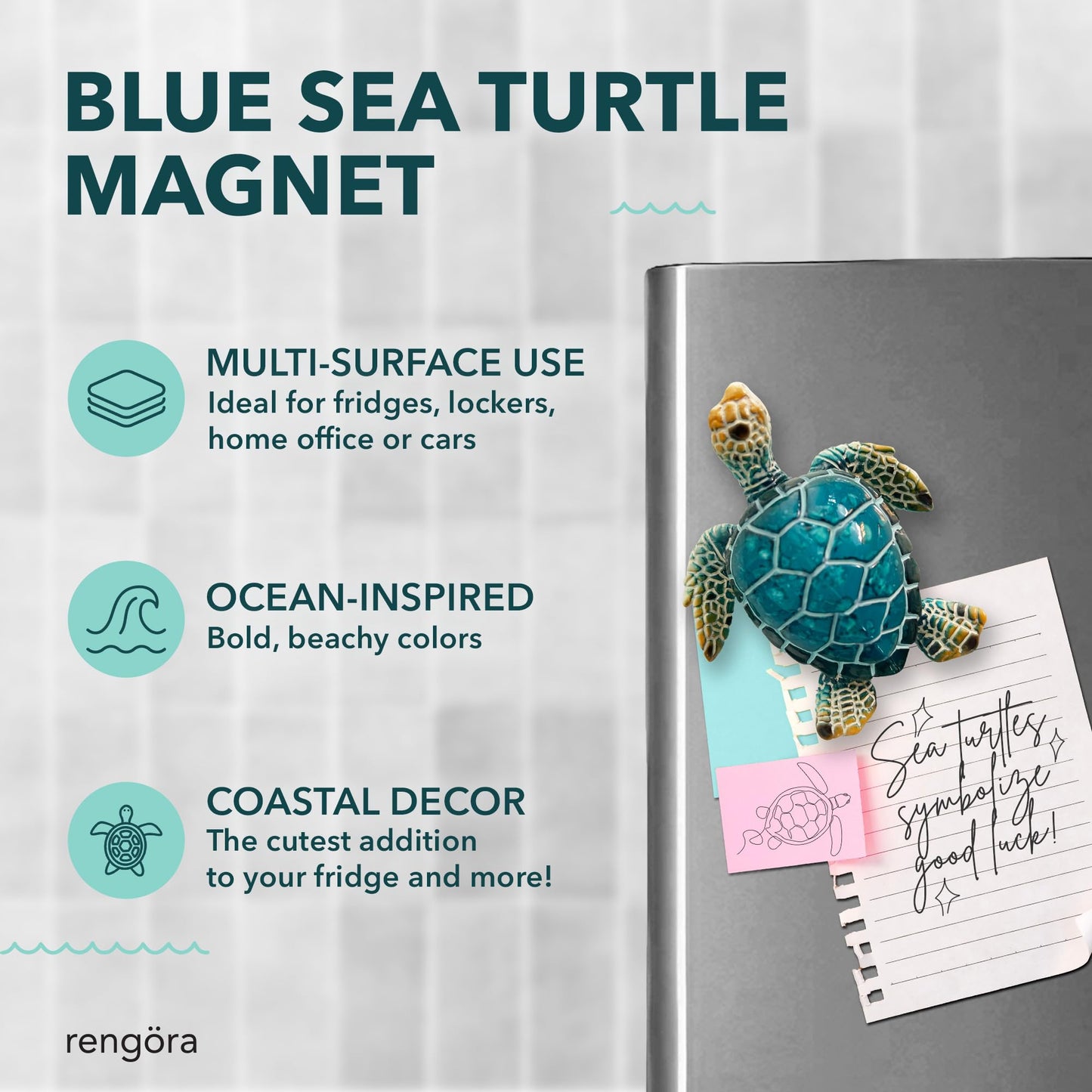 Blue Sea Turtle Magnet 3x2 Inches - 1 Pc Coastal Turtle Magnets for Fridge, Locker Magnets or Cute Car Magnet, for Home Office Beach Locker Decor, Coastal Themed Decorations for Ocean and Sea Lovers