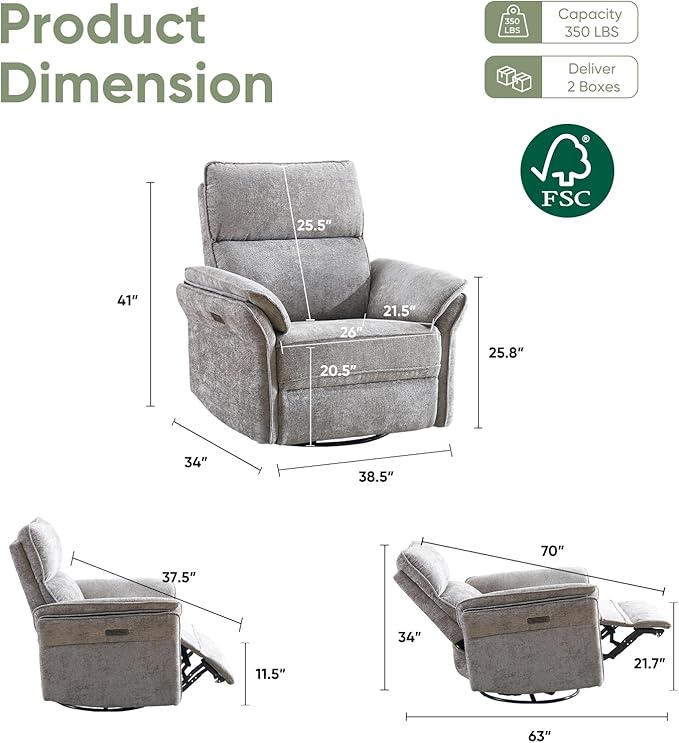 Oversized Power Recliner Chair Swivel Glider