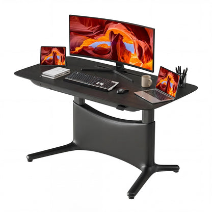 COLAMY Electric Standing Desk 55x28, Desktop Wobble-Free Dual Motor Sit Stand Up Desk with Drawers, Outlets & Footrest, Adjustable Height Computer Table for Home Office Workstation, Black Oak