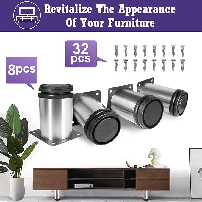 3 Inch Metal Furniture Legs Stainless Steel Adjustable Legs Silver Table Legs